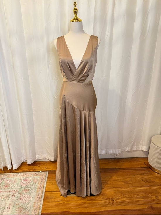 Free People Dresses & Skirts - Free People Satin V-Neck Maxi Dress in Taupe